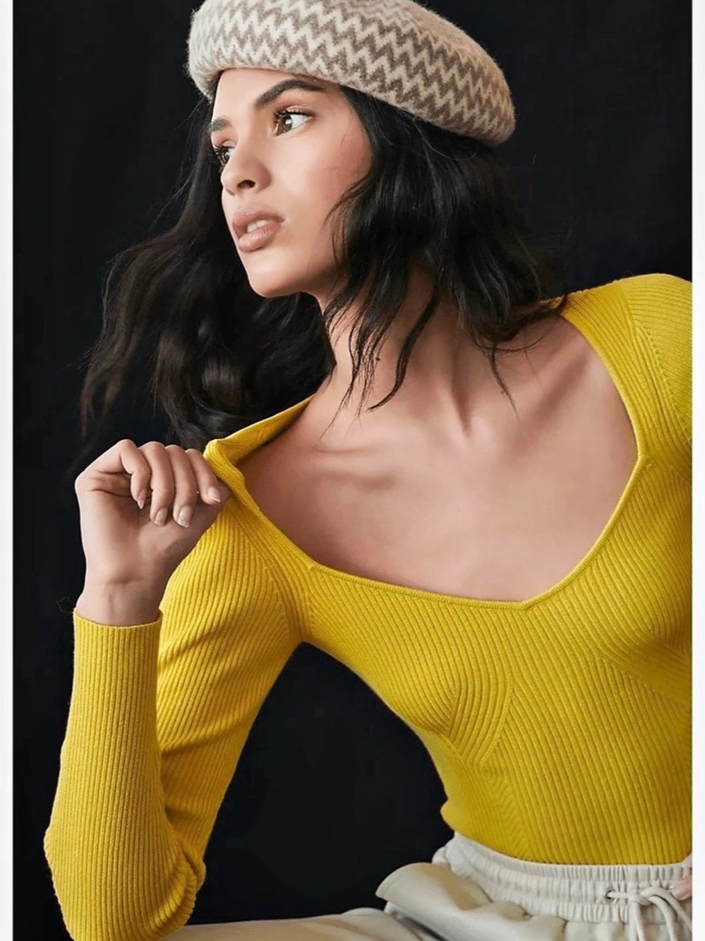 Anthropologie XXS Yellow Ribbed Knit Sweetheart Neck Sweater Top Y2K Boho